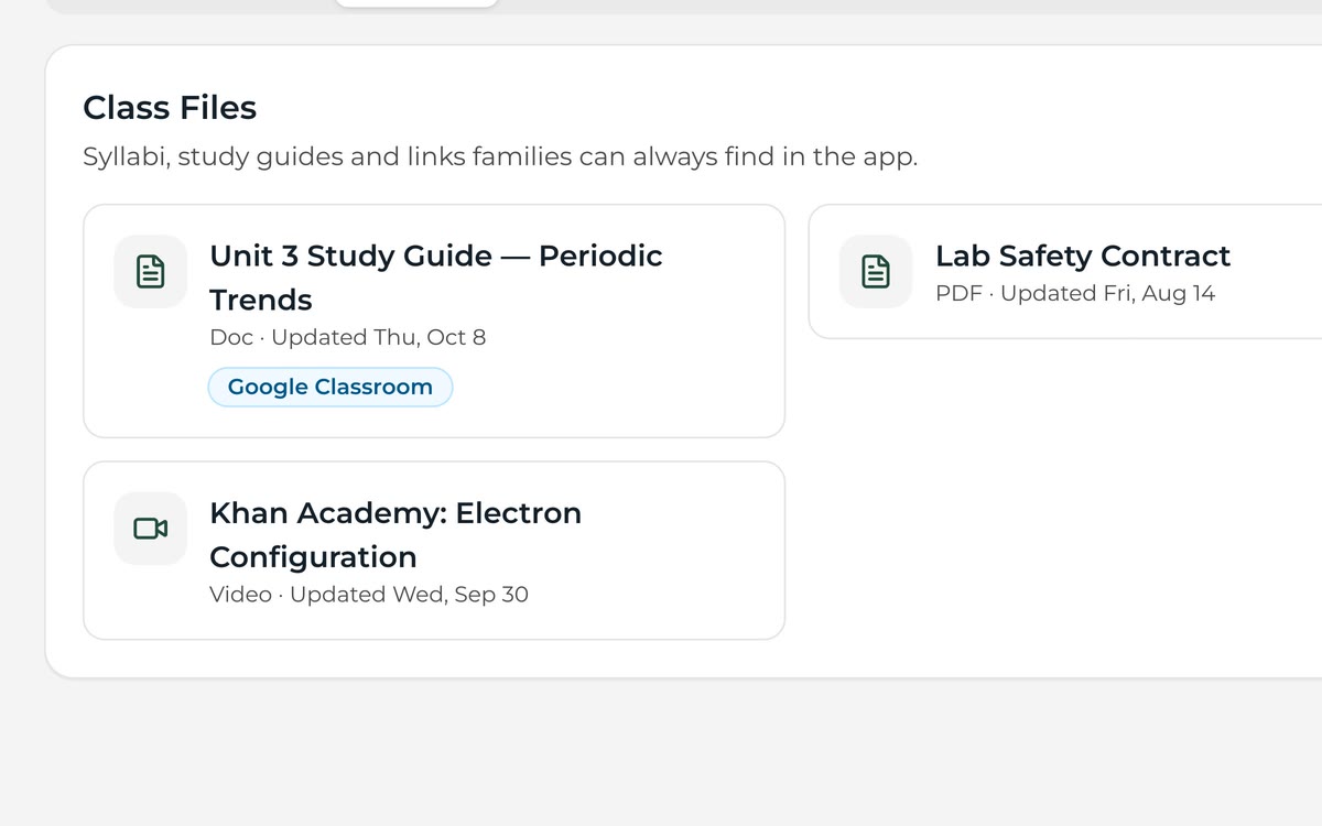 Class materials with supply lists, syllabi and links.